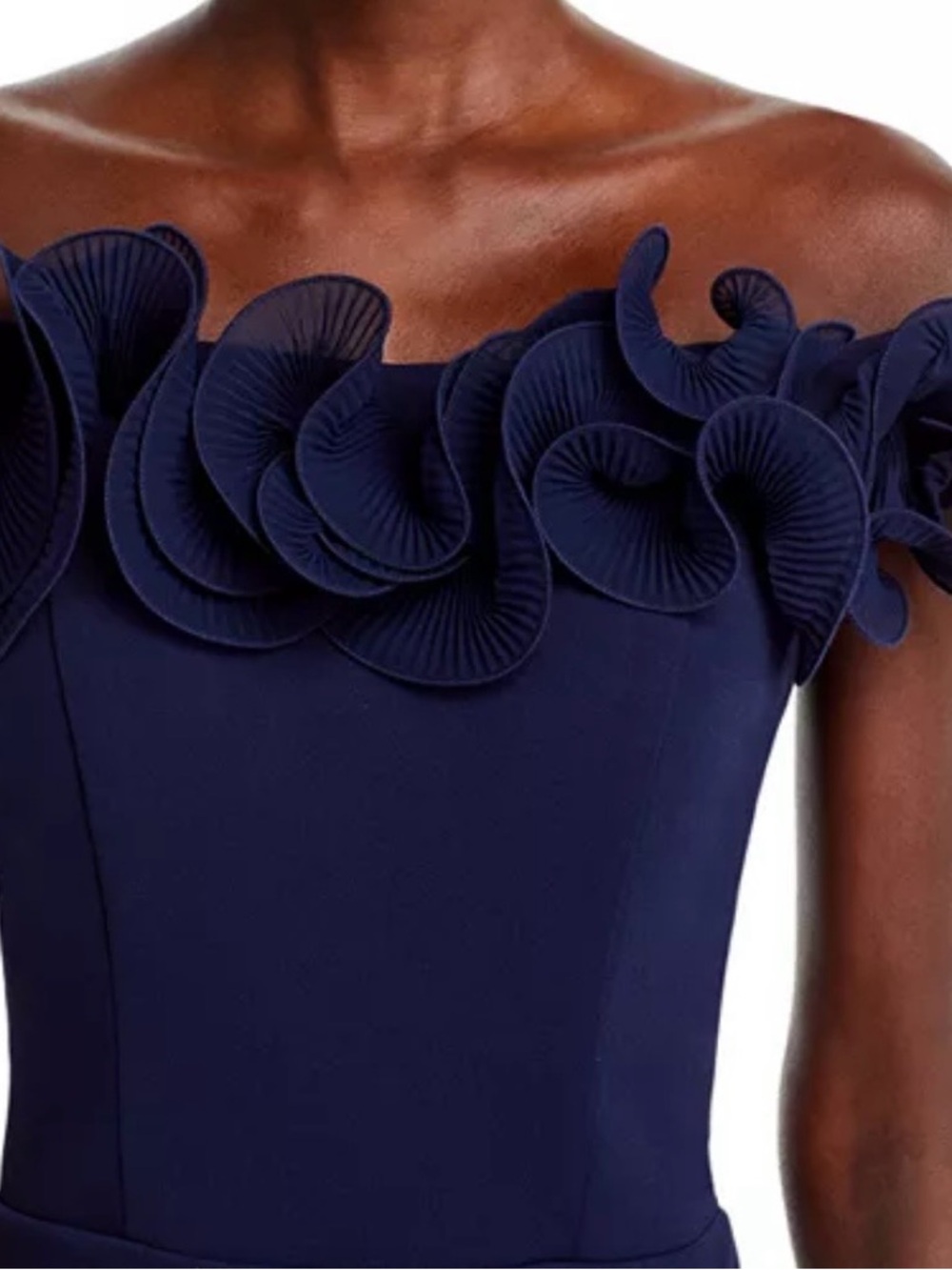 Aqua Strapless Navy Ruffle-Trim Cocktail Dress, Size 10, Excellent Condition